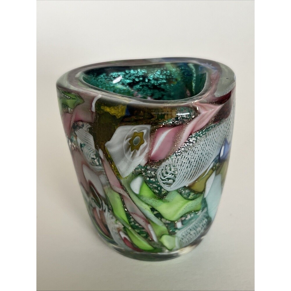 VTG Murano Glass AVEM Tutti Frutti Toothpick Holder Mini Vase 2.5"